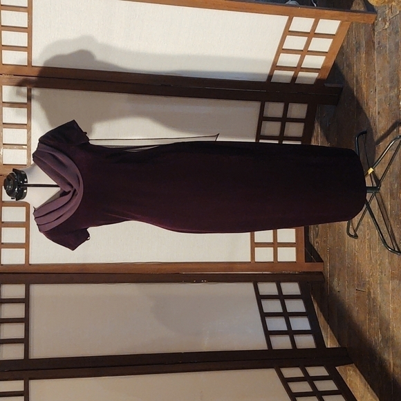Connected Apparel Velvet Purple Dress with Chiffon Cowl Neck Sz 8 - Picture 1 of 10